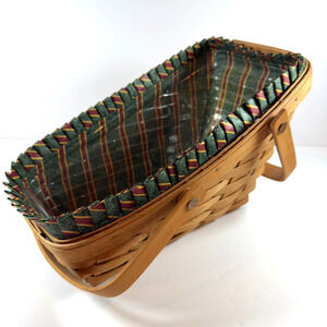 Longaberger 1991 Slanted Yuletide  Basket Christmas Double Handles with Liners